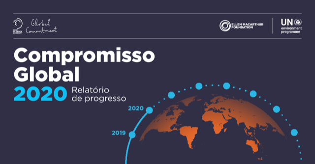 Banner de divulgação do  Relatório 2020 do Compromisso Global para a Nova Economia do Plástico